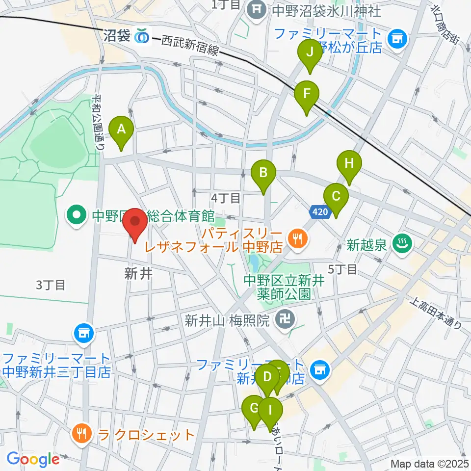 ヒロミュージックスクール沼袋校周辺のホテル一覧地図
