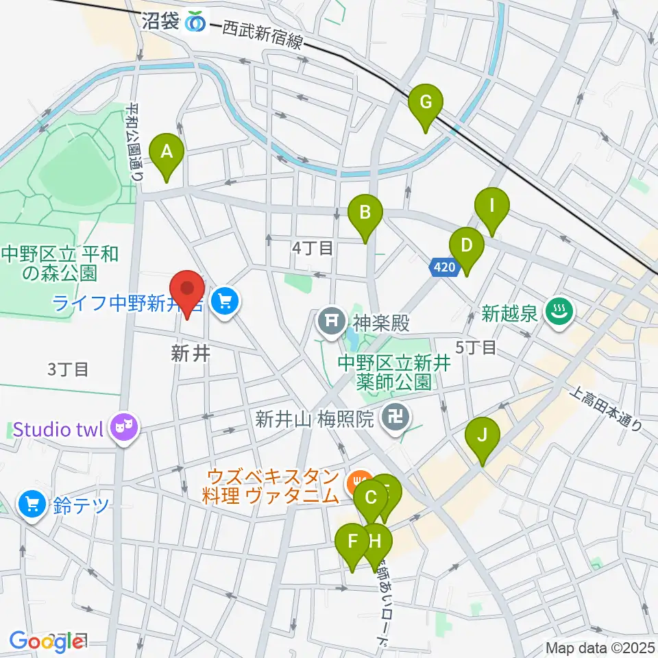 ヒロミュージックスクール沼袋校周辺のホテル一覧地図