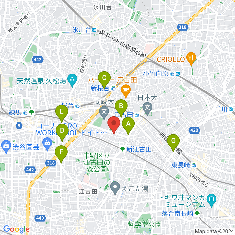 江古田Pスタジオ周辺のホテル一覧地図