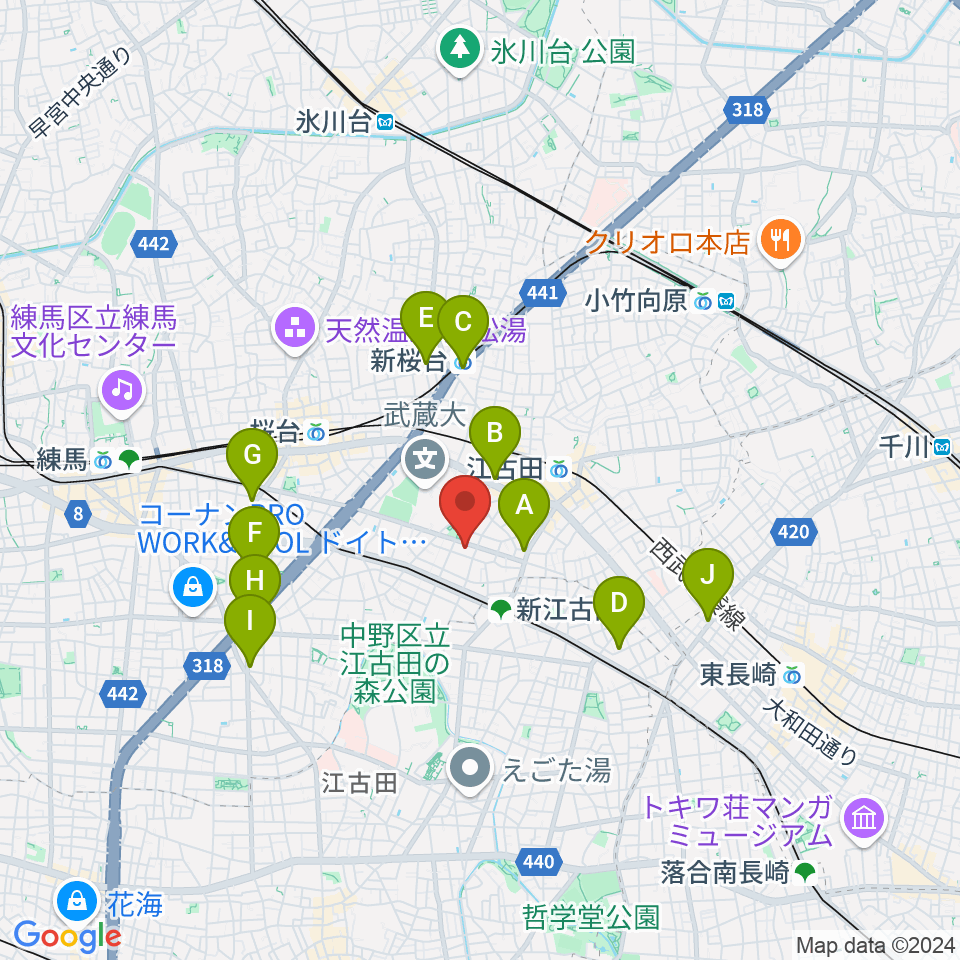 江古田Pスタジオ周辺のホテル一覧地図