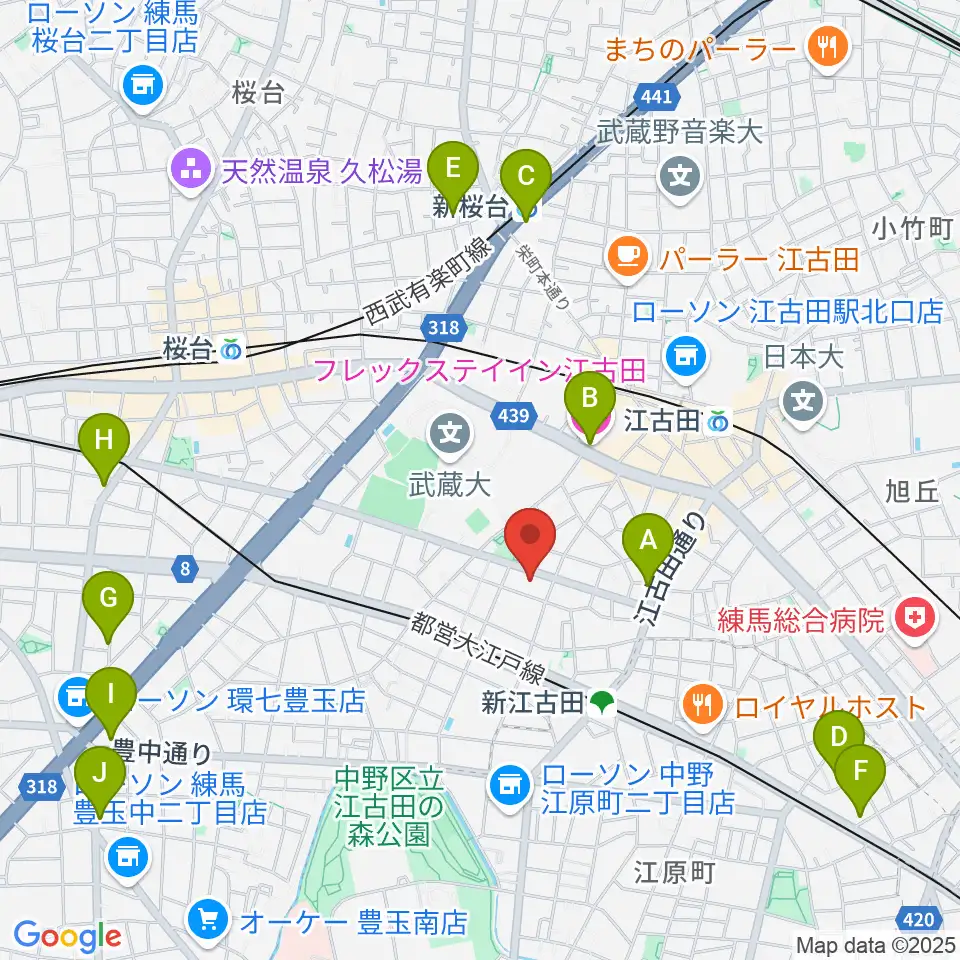 江古田Pスタジオ周辺のホテル一覧地図
