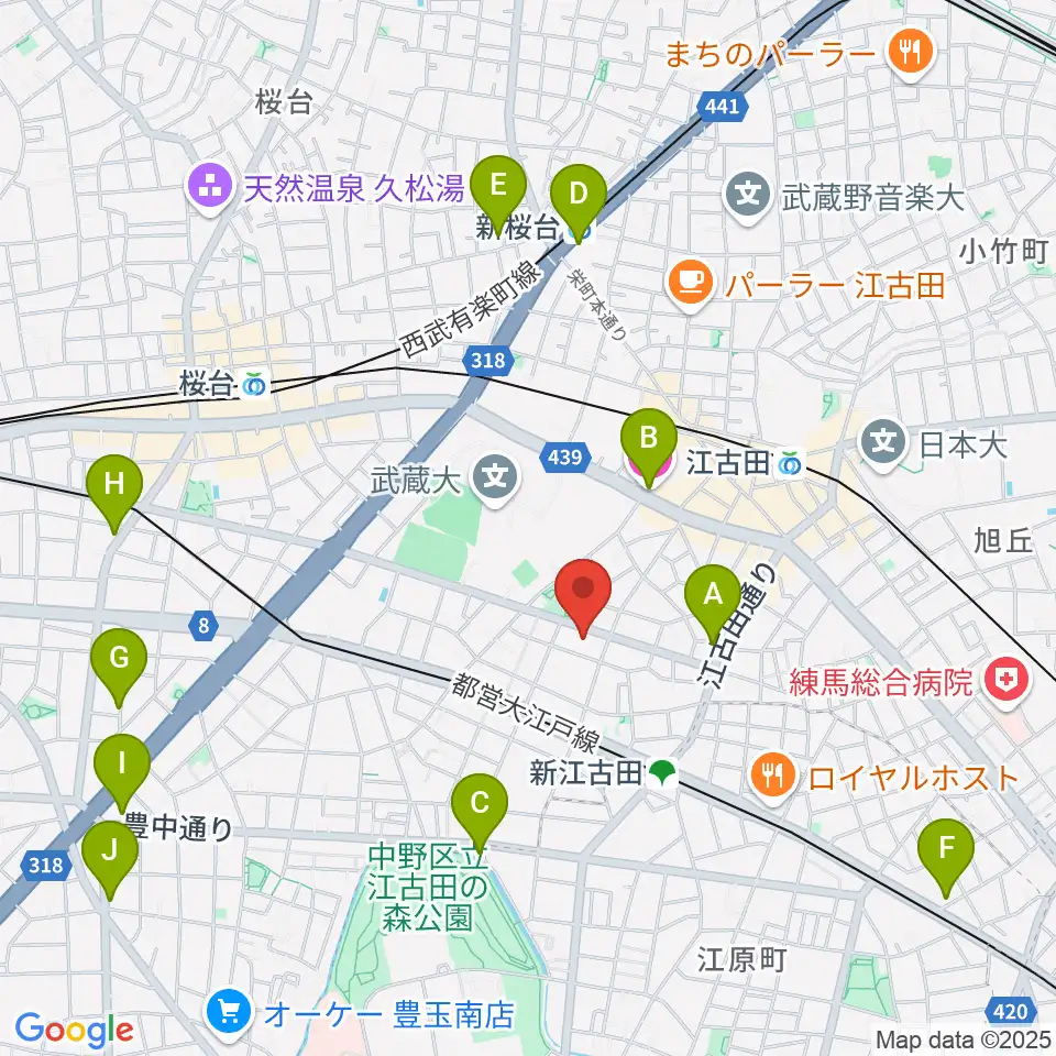 江古田Pスタジオ周辺のホテル一覧地図