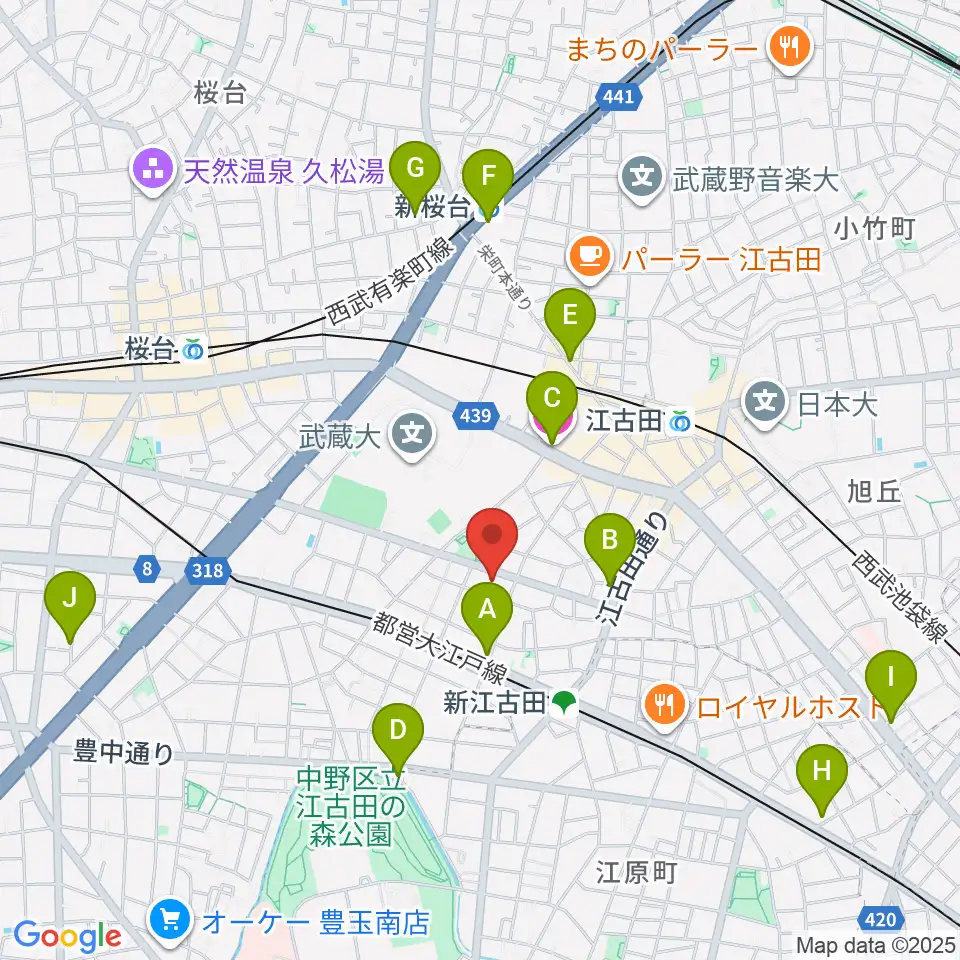 江古田Pスタジオ周辺のホテル一覧地図