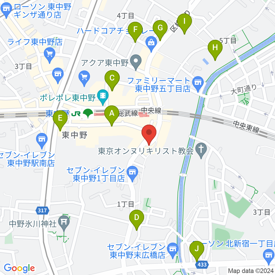 ミオンミュージックスクール東中野2号館周辺のホテル一覧地図
