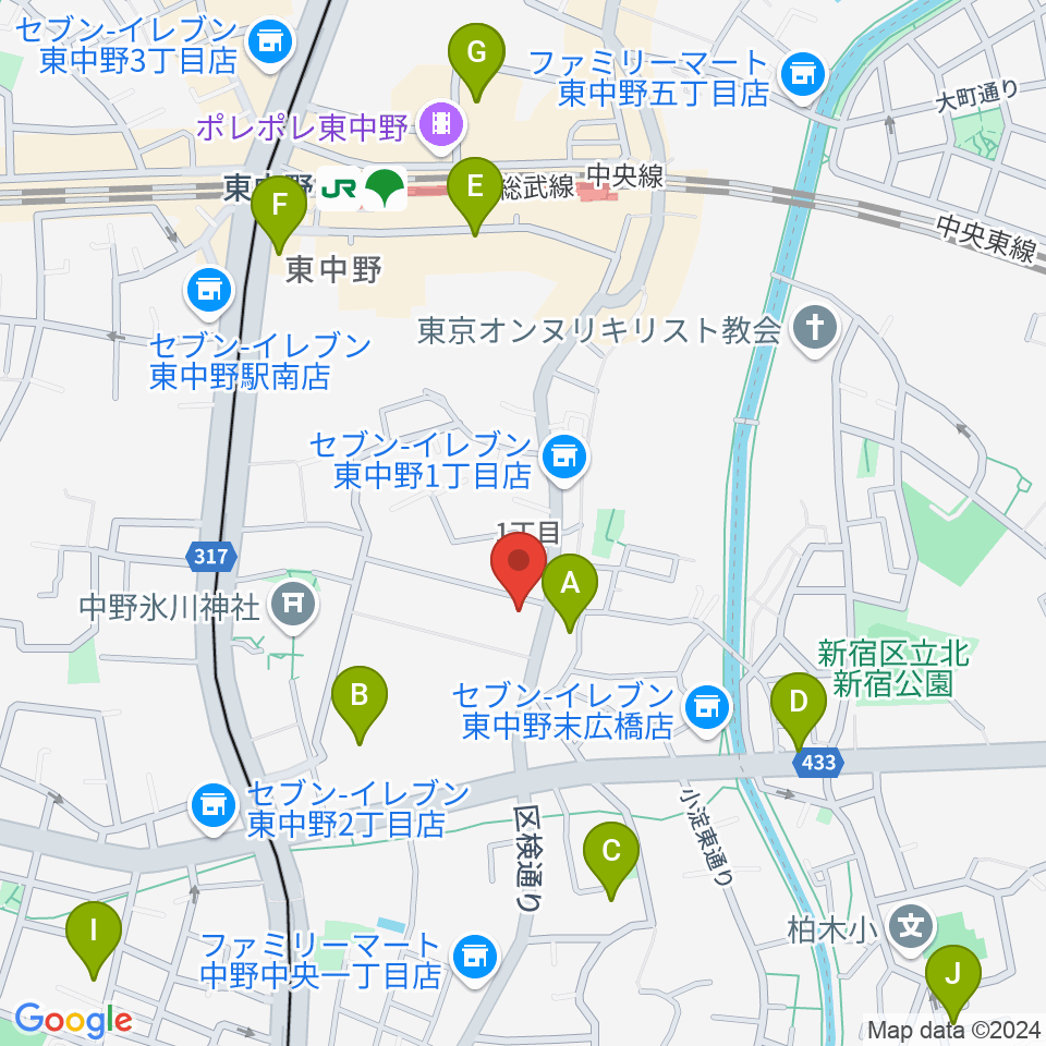 ミオンミュージックスクール東中野教室周辺のホテル一覧地図