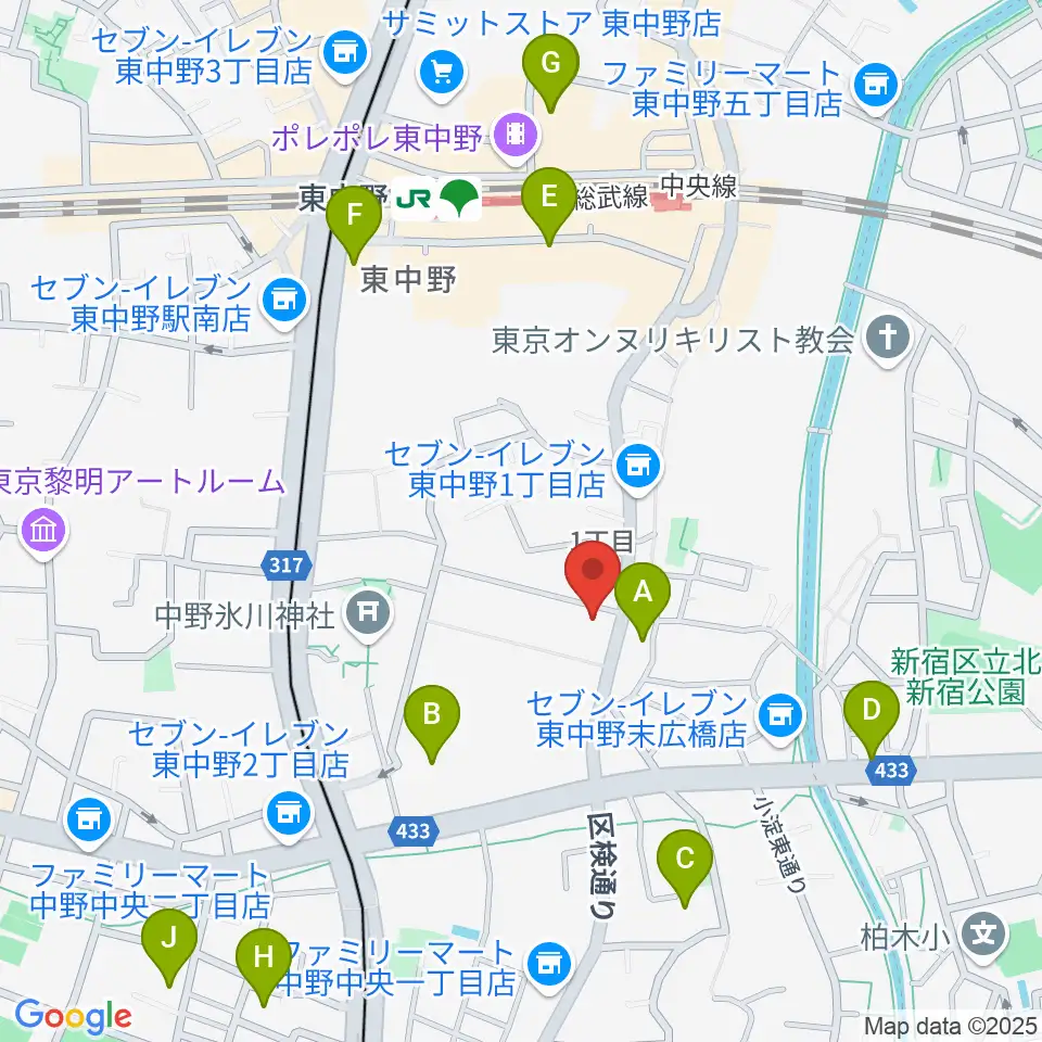 ミオンミュージックスクール東中野教室周辺のホテル一覧地図