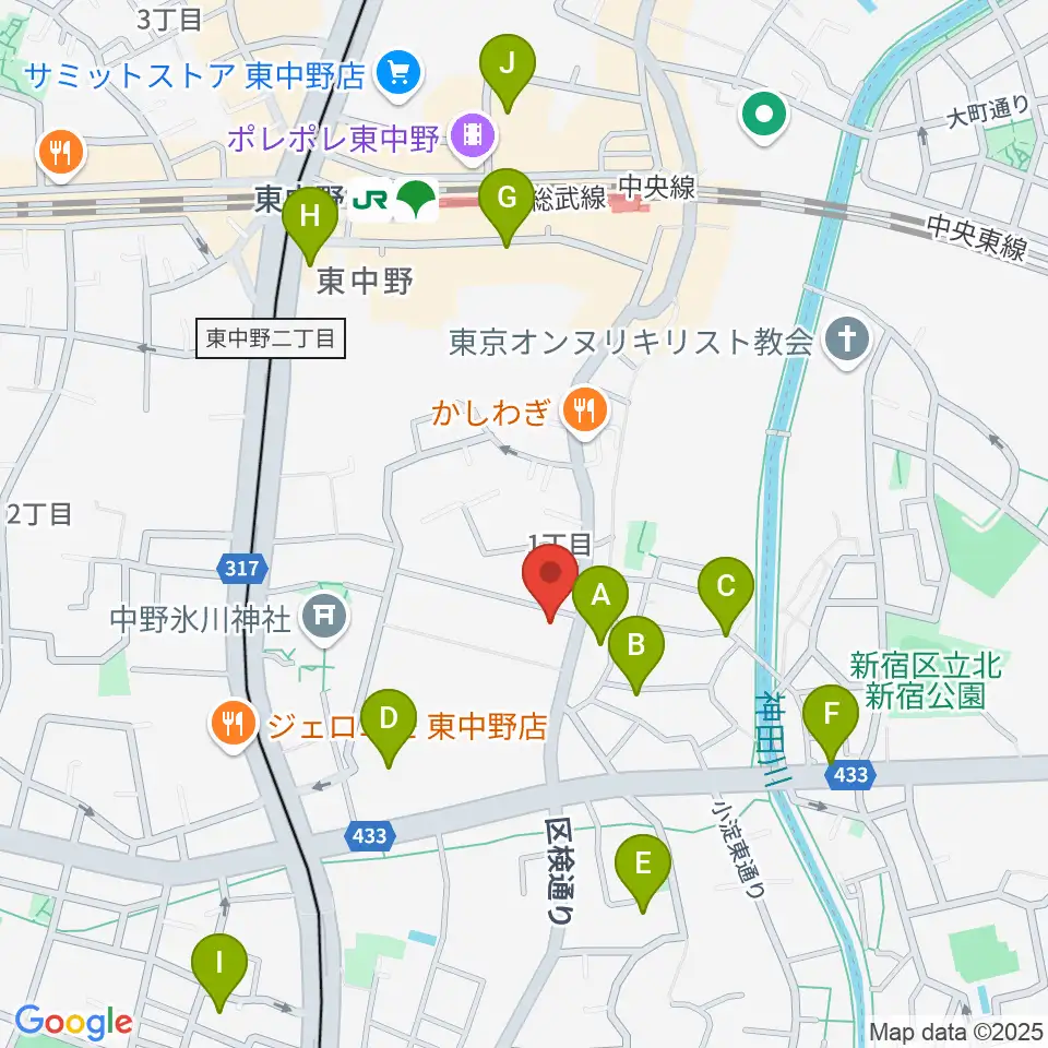 ミオンミュージックスクール東中野教室周辺のホテル一覧地図
