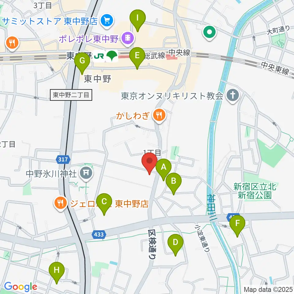 ミオンミュージックスクール東中野教室周辺のホテル一覧地図