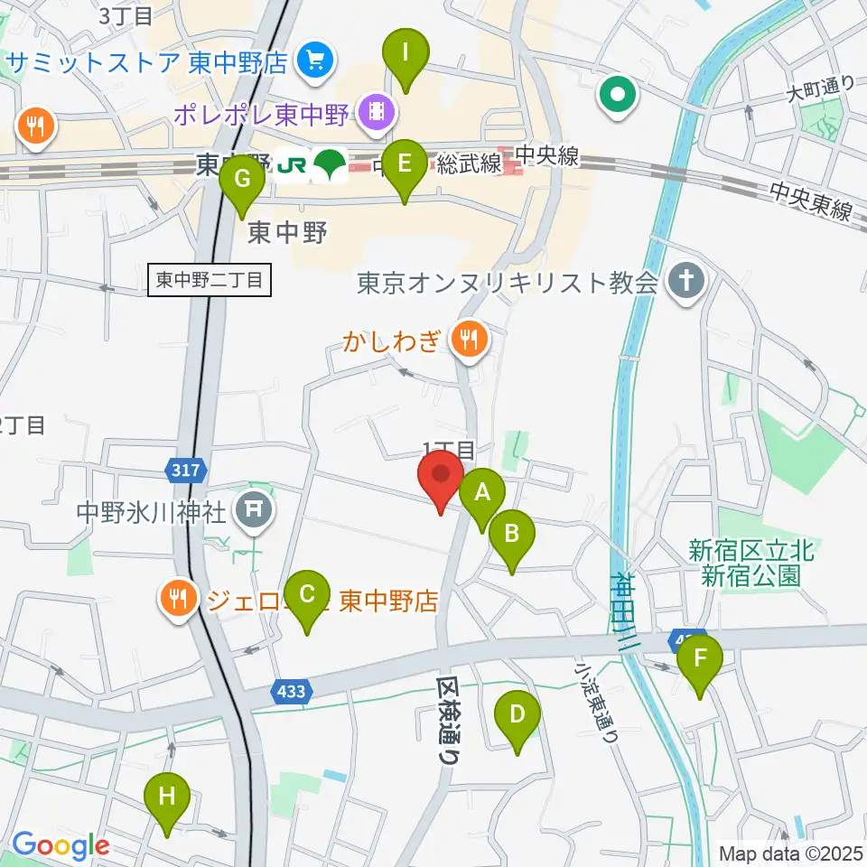 ミオンミュージックスクール東中野教室周辺のホテル一覧地図
