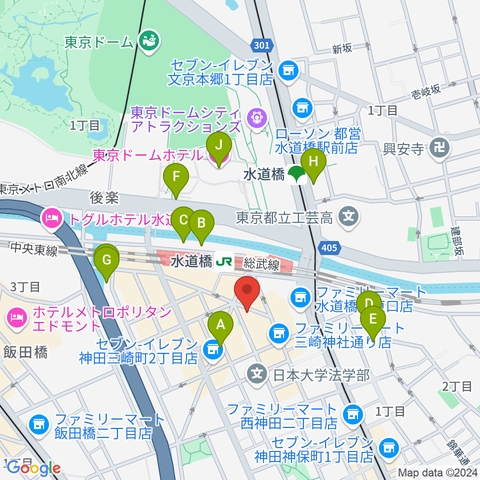 シブイオンガクスタヂオ飯田橋教室周辺のホテル一覧地図