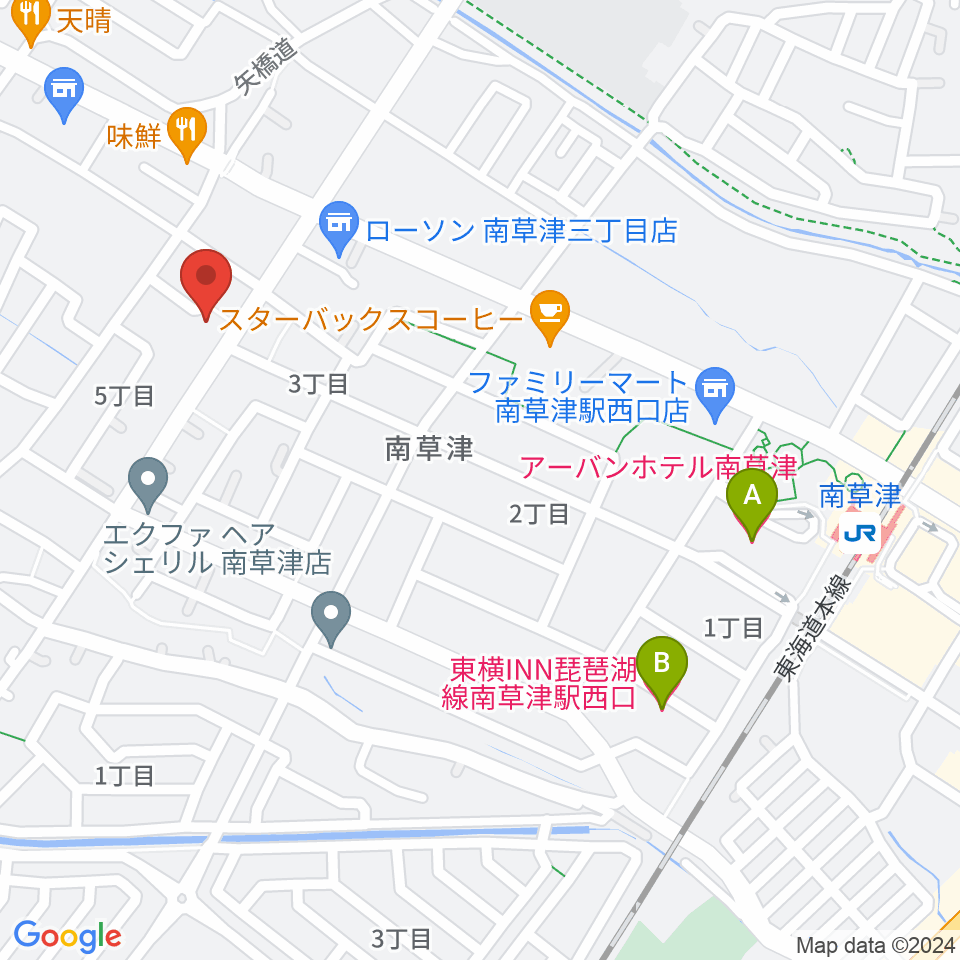 ロマン楽器 草津本店・ロマンホール周辺のホテル一覧地図