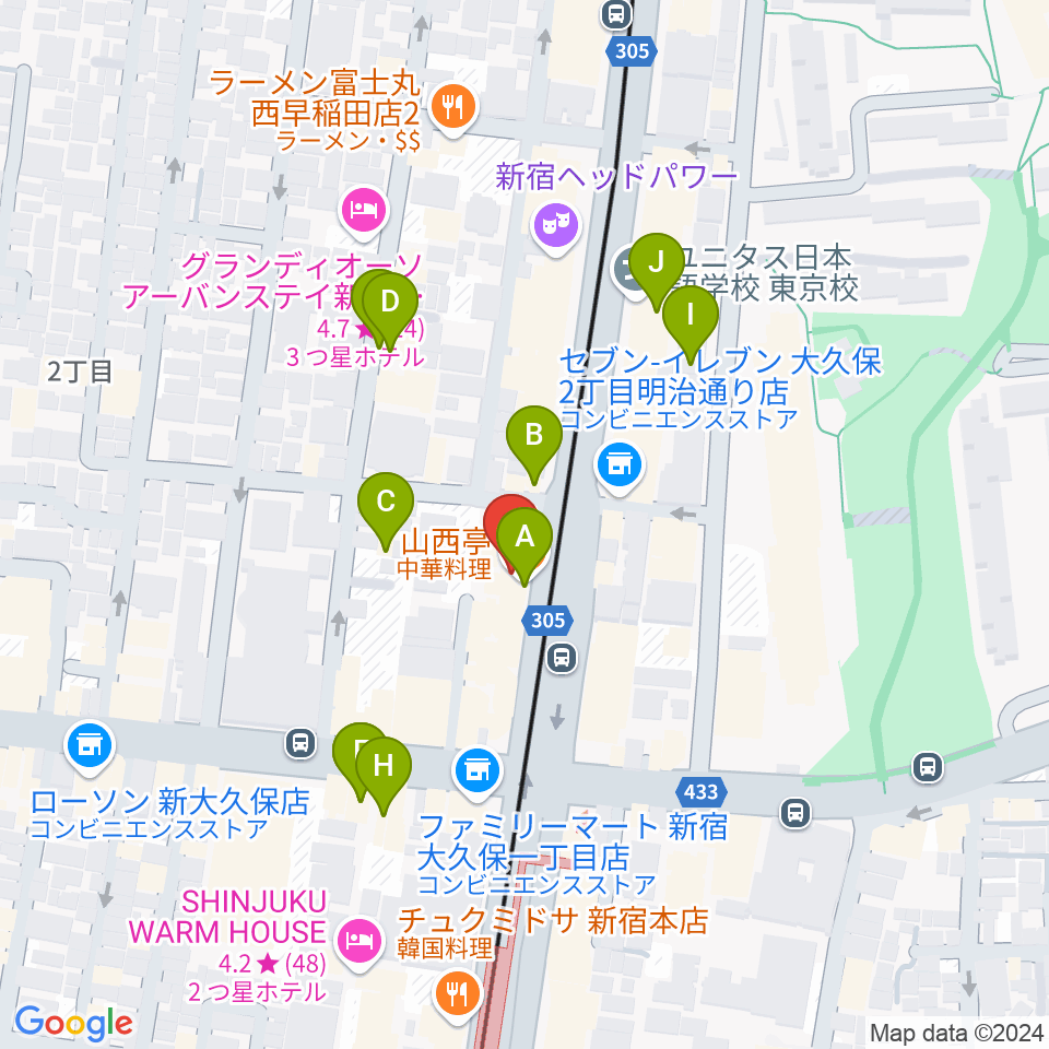 新宿グラムシュタイン周辺のホテル一覧地図