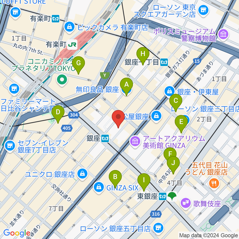 銀座十字屋ハープ＆フルートサロン周辺のホテル一覧地図