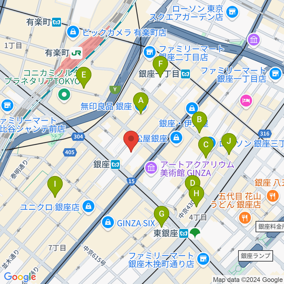 銀座十字屋ハープ＆フルートサロン周辺のホテル一覧地図