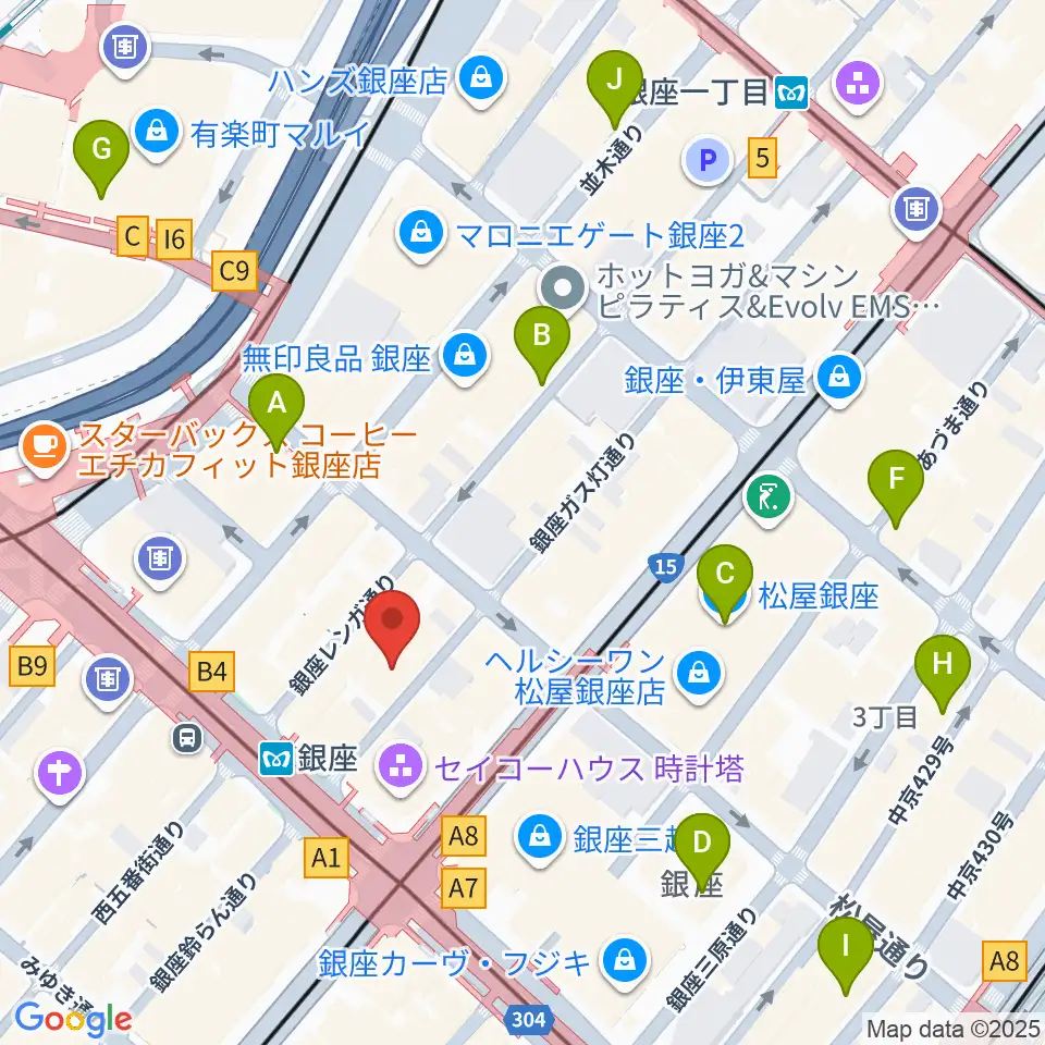 銀座十字屋ハープ＆フルートサロン周辺のホテル一覧地図