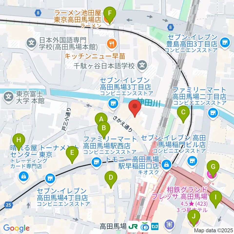 ペペタスギター教室 高田馬場教室周辺のホテル一覧地図