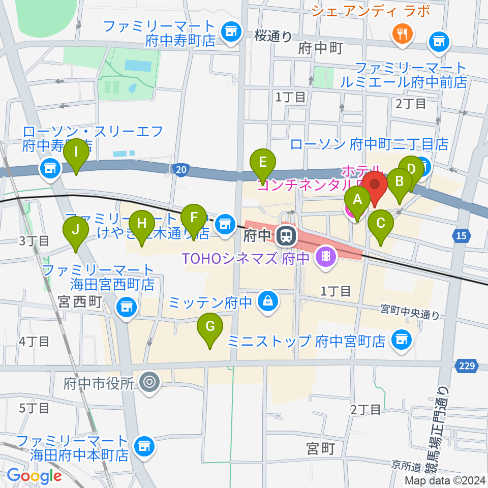 東京府中ギター教室周辺のホテル一覧地図