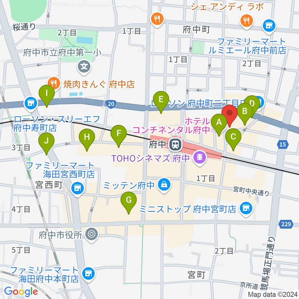 東京府中ギター教室周辺のホテル一覧地図