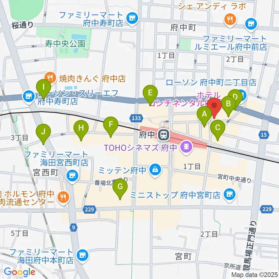 東京府中ギター教室周辺のホテル一覧地図
