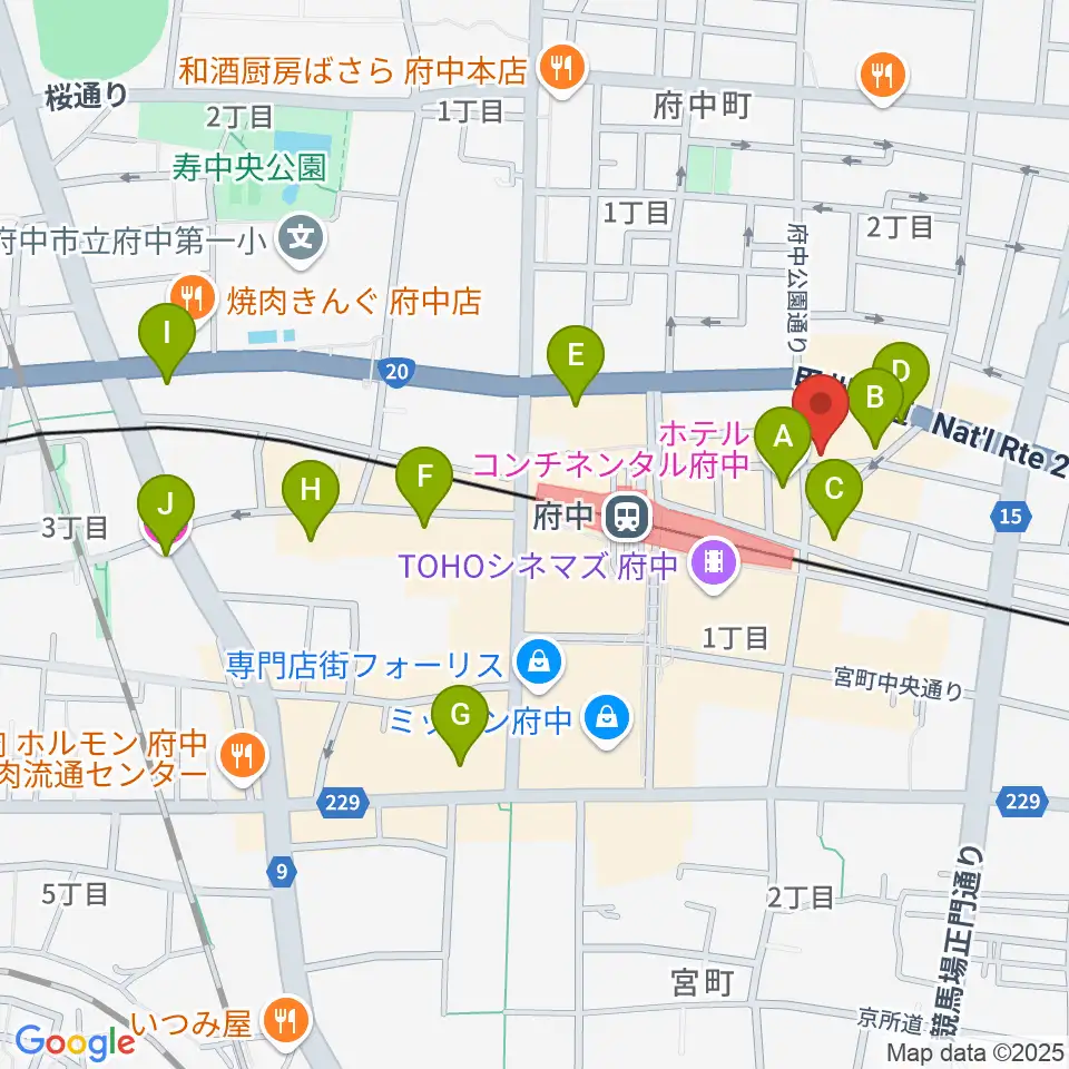 東京府中ギター教室周辺のホテル一覧地図