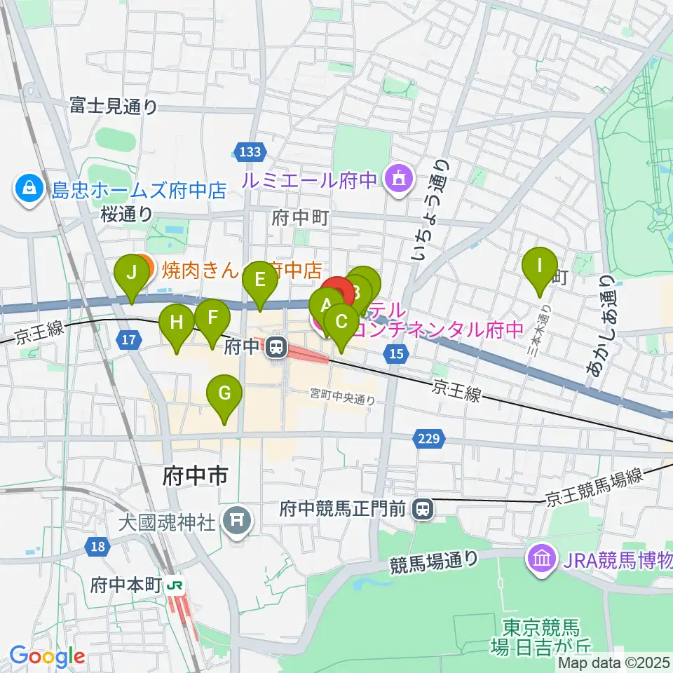 東京府中ギター教室周辺のホテル一覧地図