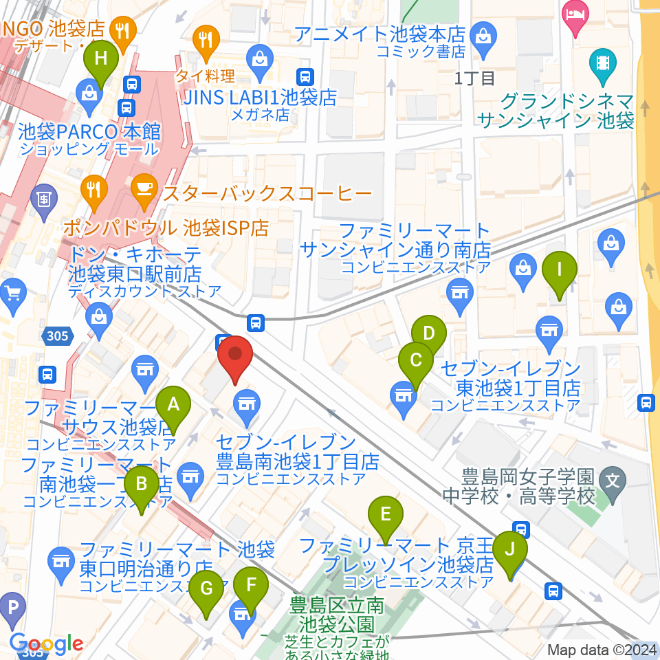 IMC池袋音楽学院周辺のホテル一覧地図