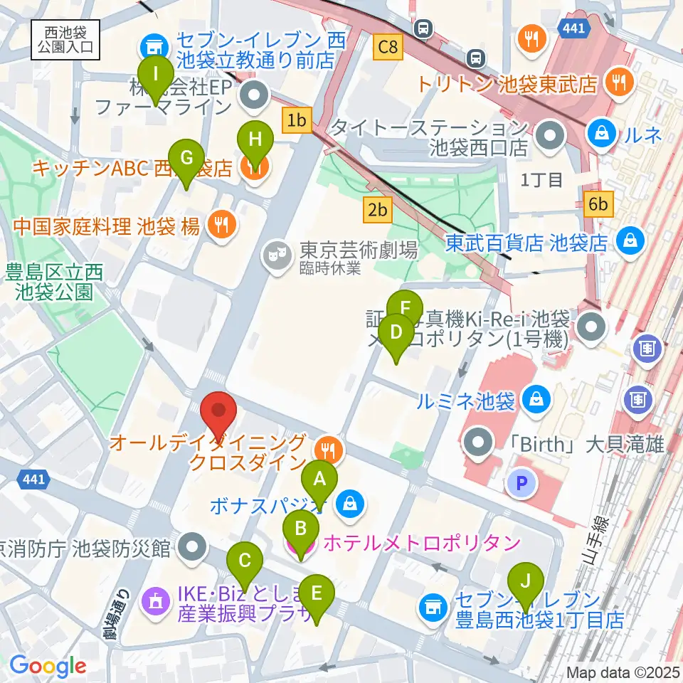 シャイニングボーカル教室 池袋本校周辺のホテル一覧地図