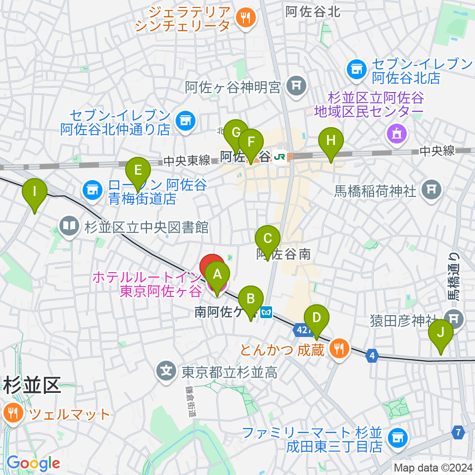 あさがやドラム周辺のホテル一覧地図