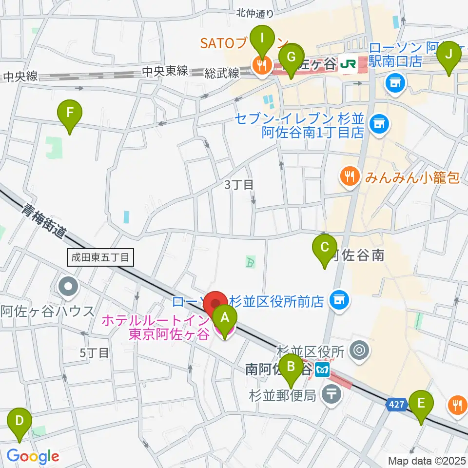 あさがやドラム周辺のホテル一覧地図