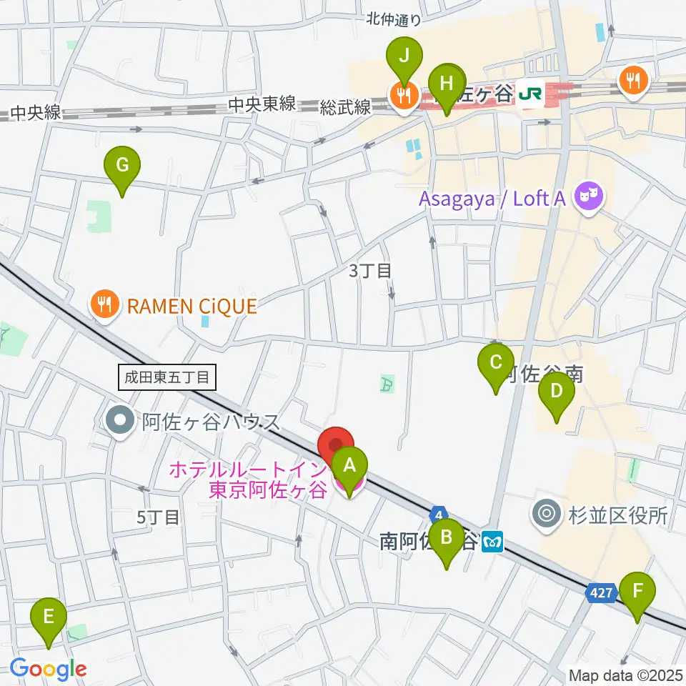 あさがやドラム周辺のホテル一覧地図