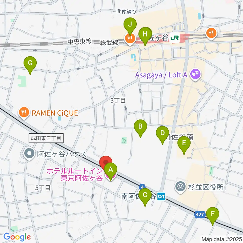 あさがやドラム周辺のホテル一覧地図