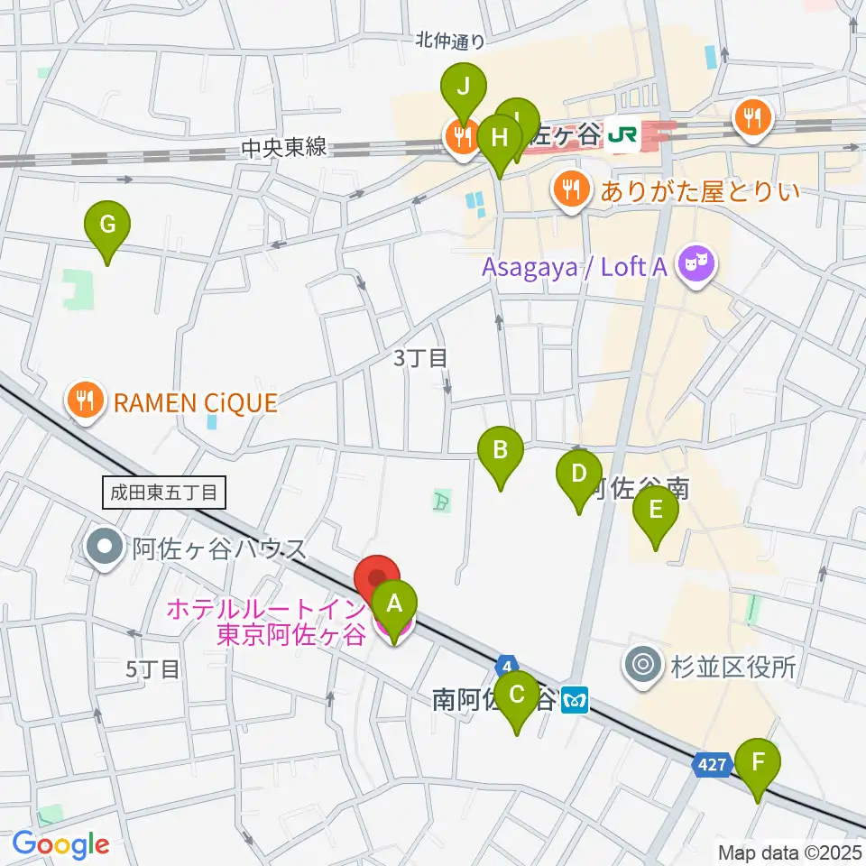 あさがやドラム周辺のホテル一覧地図