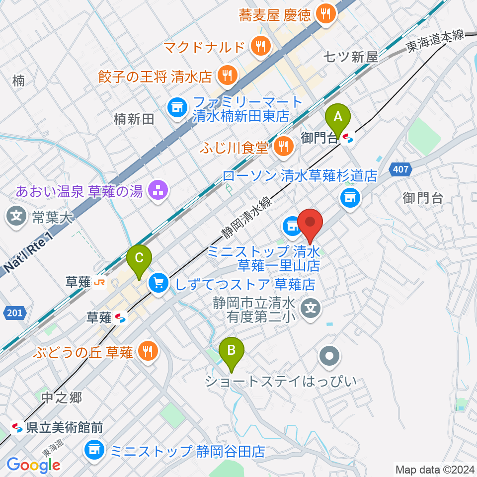 もちづき楽器 静岡草薙店周辺のホテル一覧地図