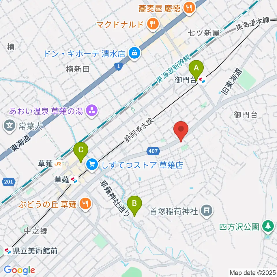 もちづき楽器 静岡草薙店周辺のホテル一覧地図
