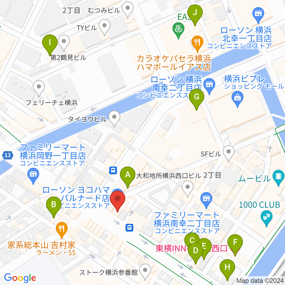 横浜ギタースクール周辺のホテル一覧地図