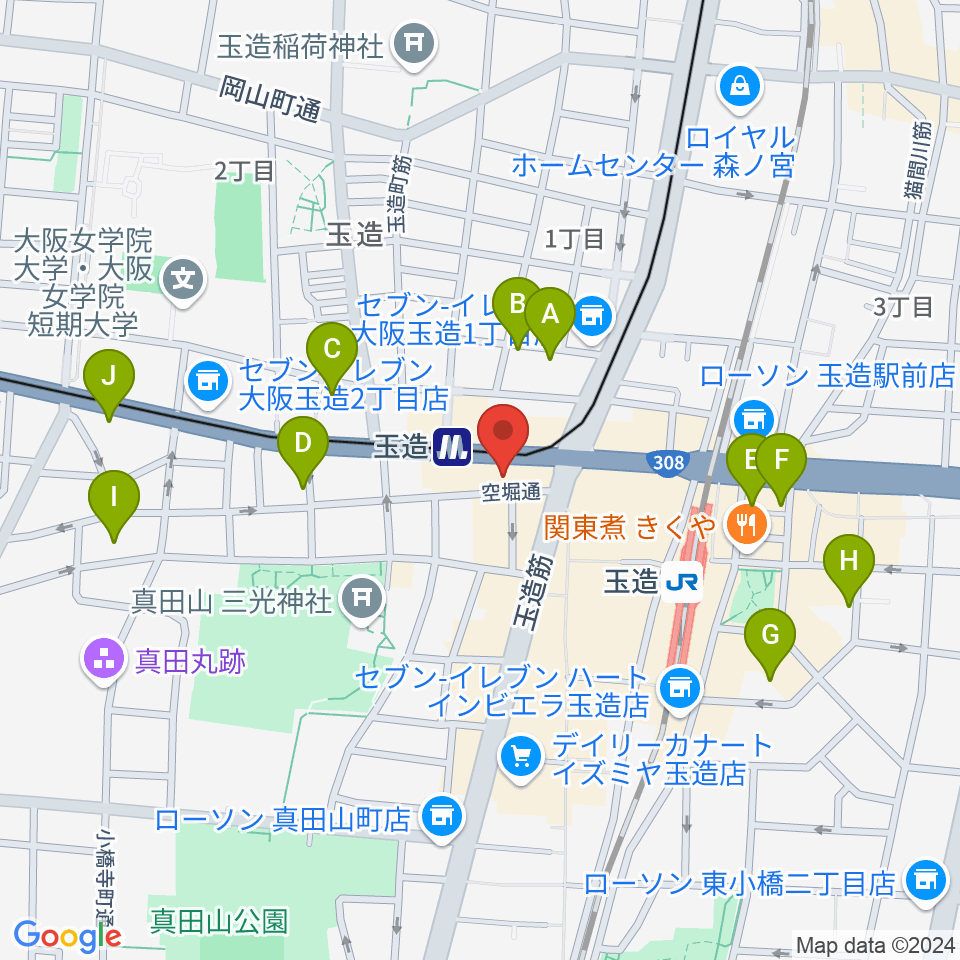 玉造音楽教室周辺のホテル一覧地図