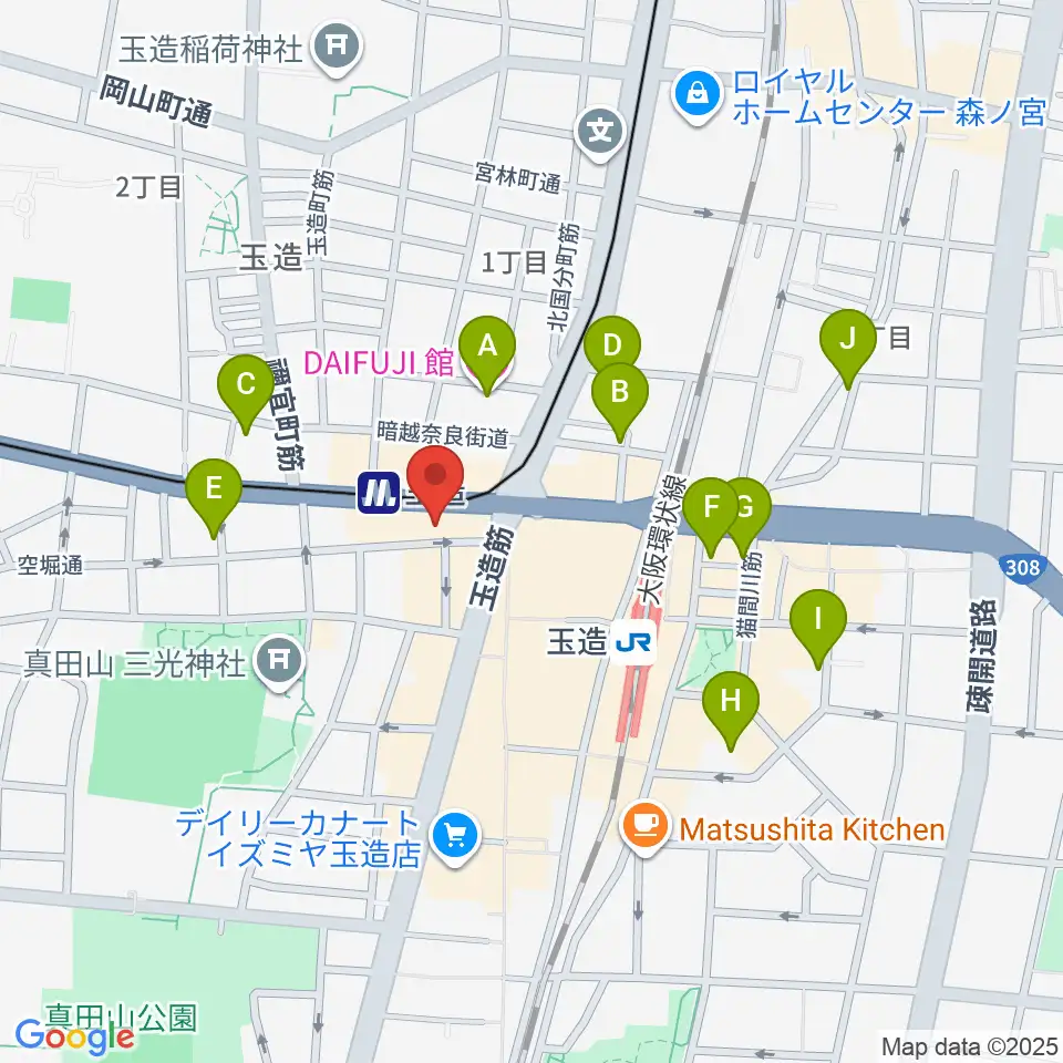 玉造音楽教室周辺のホテル一覧地図