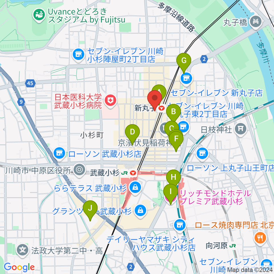 ルナハープ教室周辺のホテル一覧地図