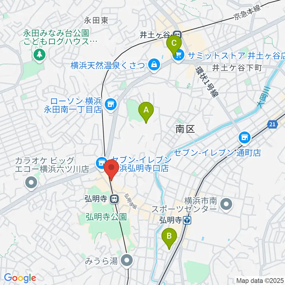 弘明寺音楽院周辺のホテル一覧地図