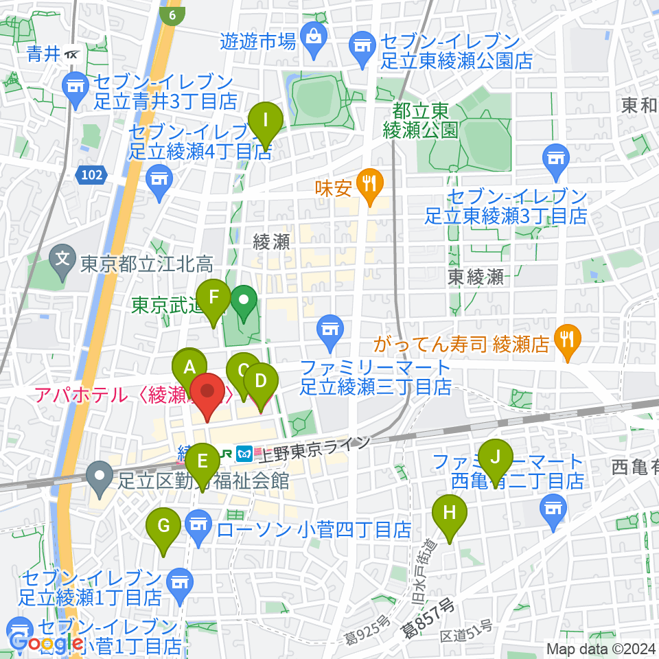 スタジオレッド綾瀬店周辺のホテル一覧地図