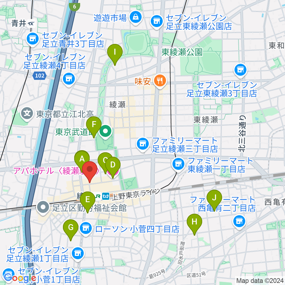 スタジオレッド綾瀬店周辺のホテル一覧地図