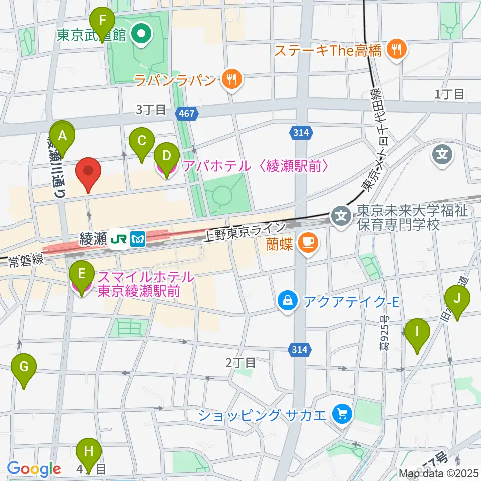 スタジオレッド綾瀬店周辺のホテル一覧地図