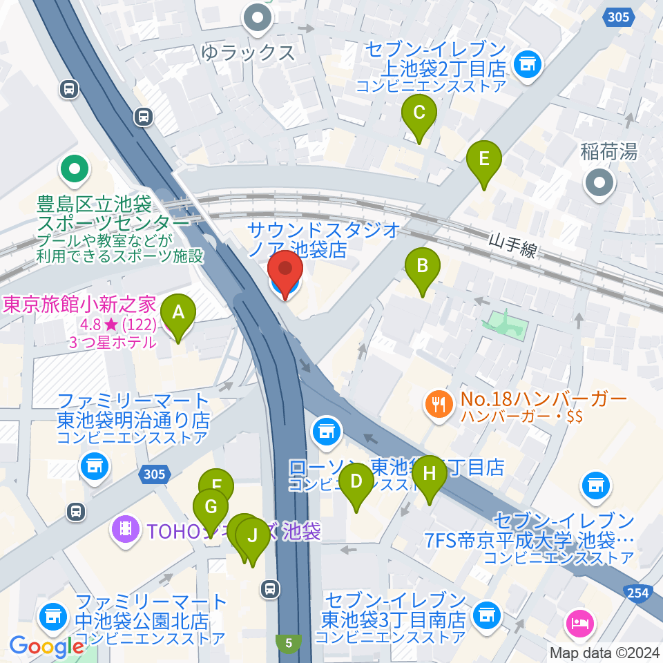 サウンドスタジオノア 池袋店周辺のホテル一覧地図