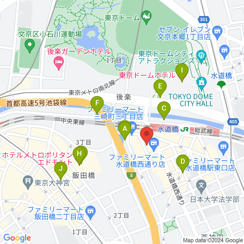 スタジオノード水道橋周辺のホテル一覧地図