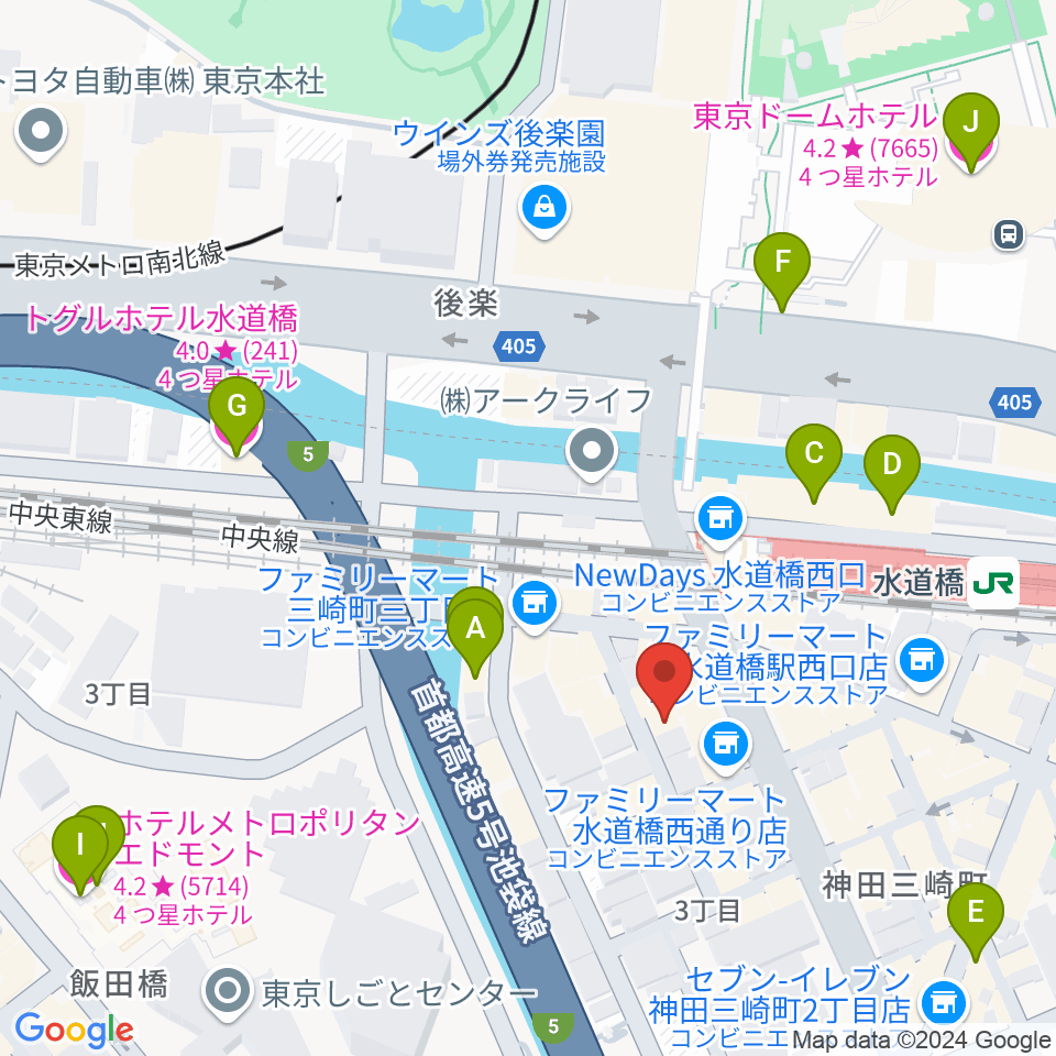 スタジオノード水道橋周辺のホテル一覧地図