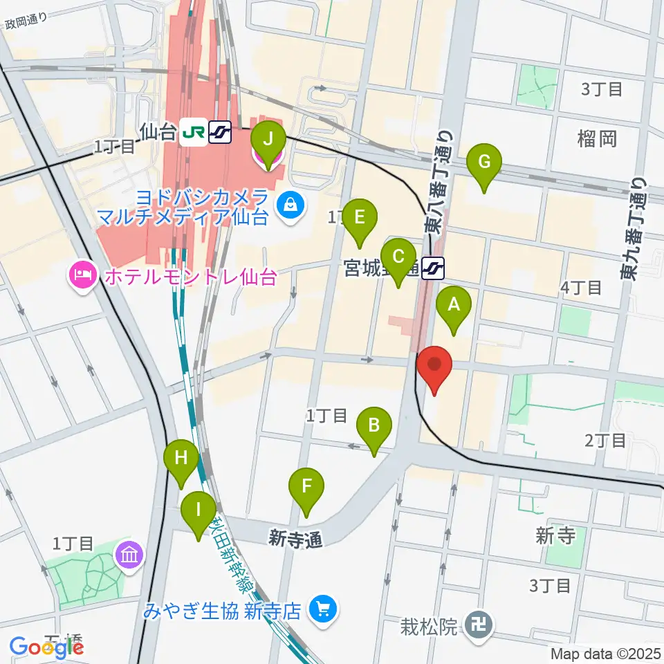 仙台スクールオブミュージック&ダンス専門学校周辺のホテル一覧地図
