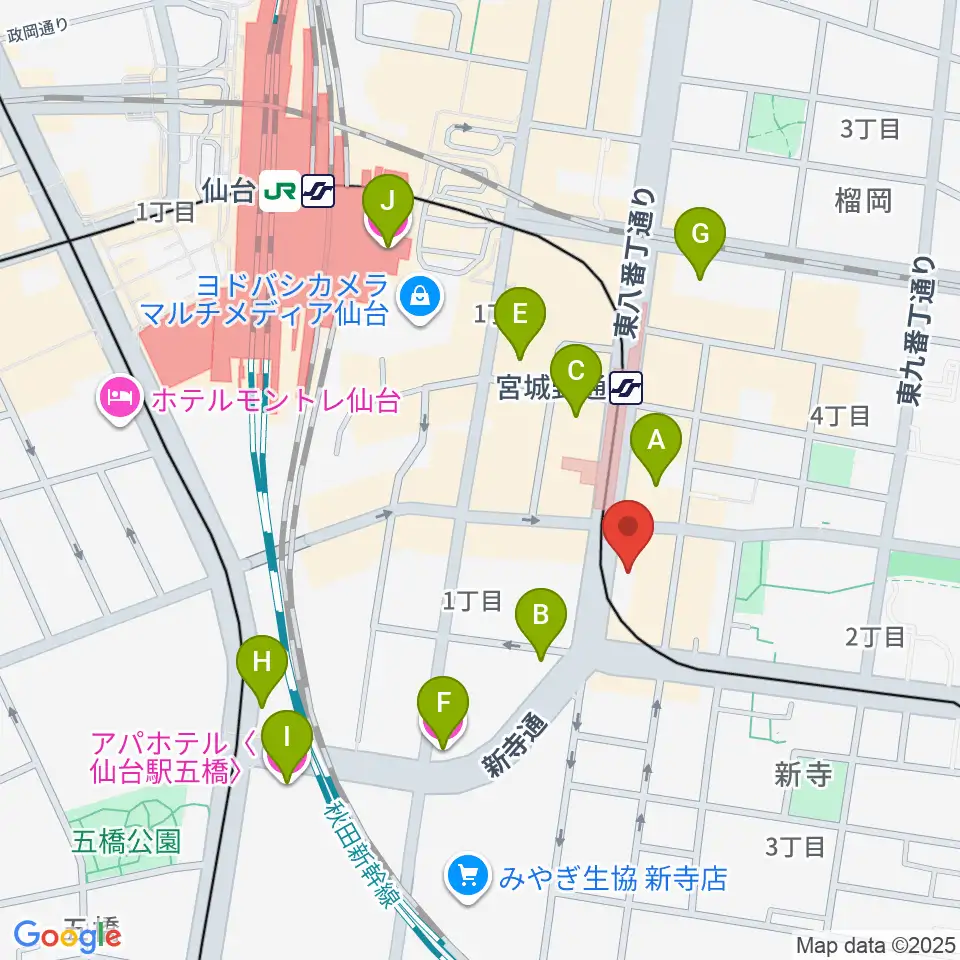 仙台スクールオブミュージック&ダンス専門学校周辺のホテル一覧地図