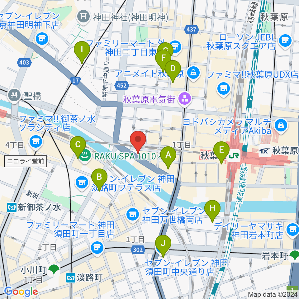 スタジオ音楽館 アキバ周辺のホテル一覧地図