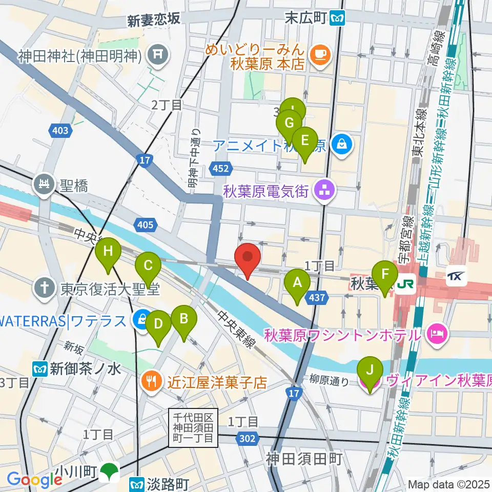 スタジオ音楽館 アキバ周辺のホテル一覧地図