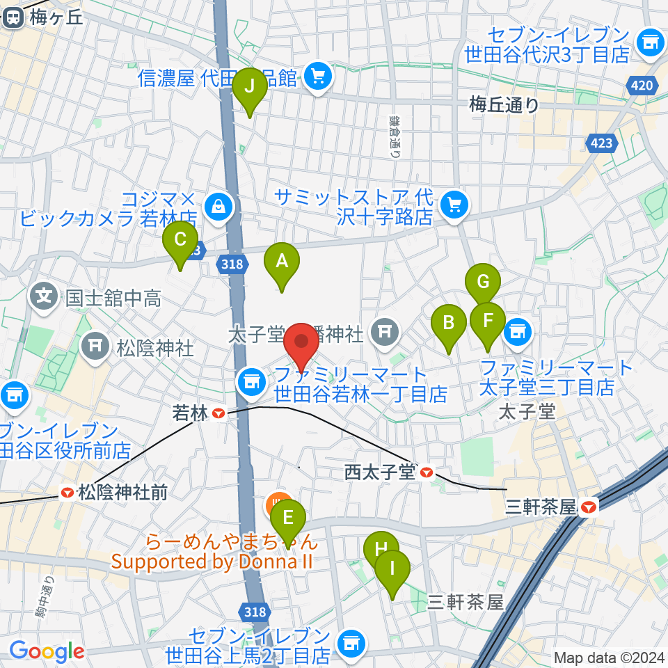 世田谷スタジオ周辺のホテル一覧地図